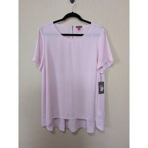 Vince Camuto Womens Pink Flowy Sheer Short Sleeve High Low Hem Top Shirt Sz XL